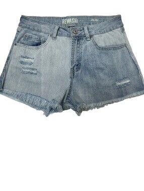 Rewash "The Riley" High Rise White Wash Two Tone Railroad Stripes Jean Shorts